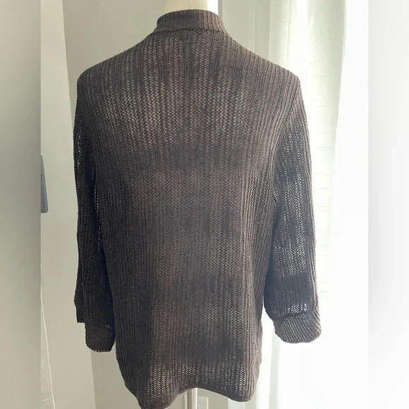 Eileen Fisher Brown Open Front Lightweight Cardigan Silk & Linen Blend Medium - Picture 5 of 10